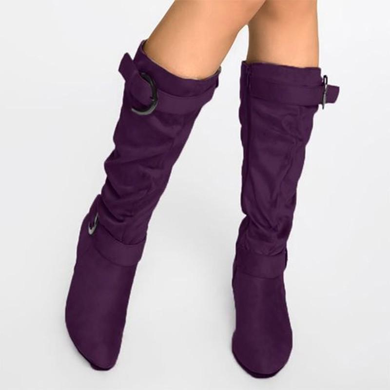 Botas de Inverno Femininas 2026 Moda Sexy Lady Botas de Cano Médio Salto Alto Camurça Sintética Fivela Botas Curtas Botas de Neve Peludas Mulheres