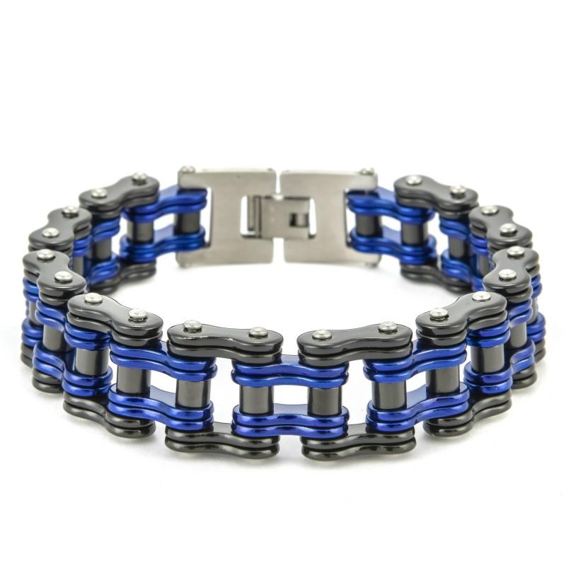 Titanium Steel Cycling Bracelet Men Geometric Biker Chain Style Black With Gold Blue Red Accents Durable Adjustable Wristband