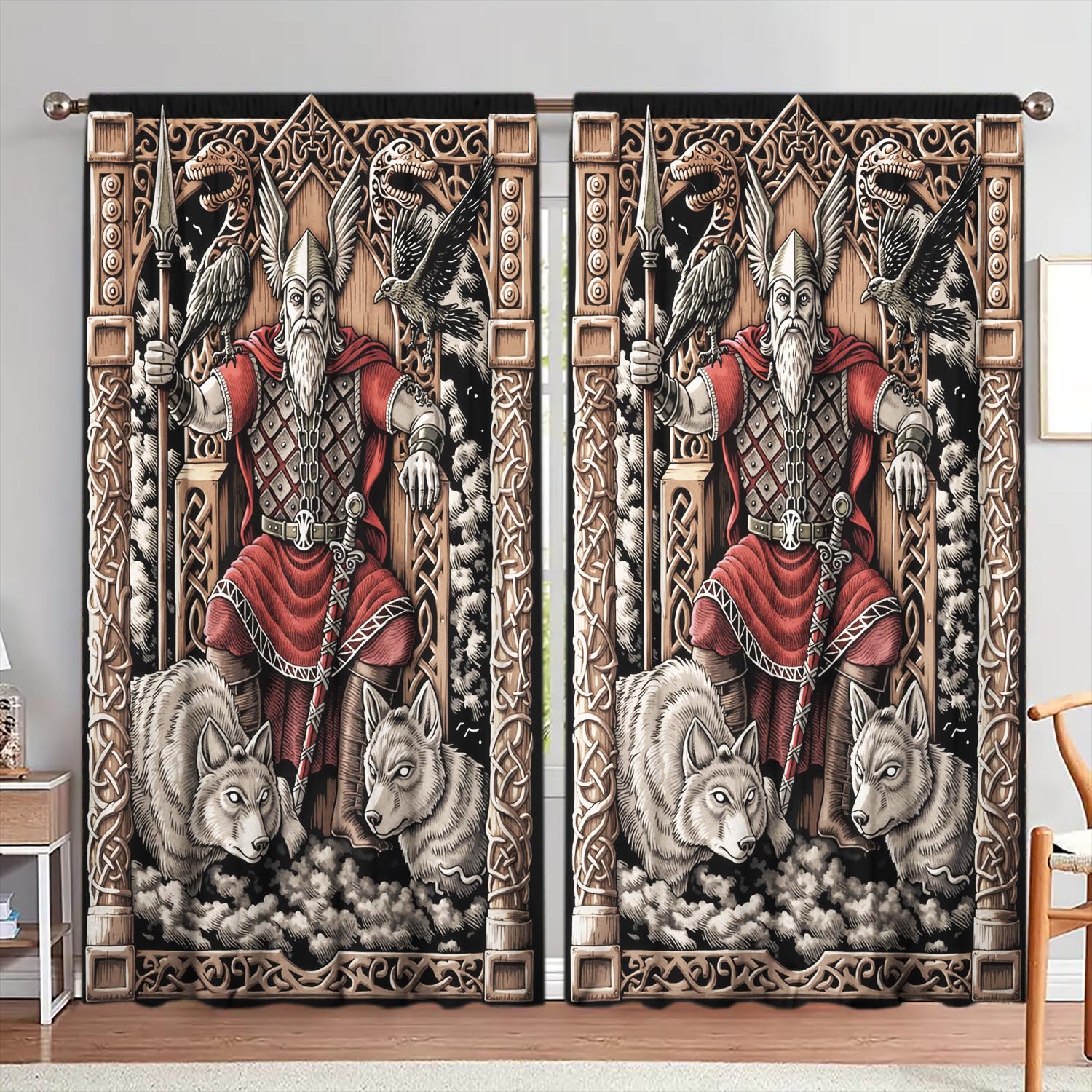 

Panels Relief Norse Mythology Decorative Curtains Semi Transparent Without Lining Durable Polyester Fiber Curtain W100*H70(CM)-Rod Pocket&2PCS