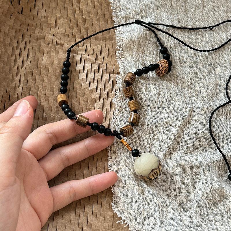 

Ретро новое китайское цветочное ожерелье из бисера, длинная плетеная цепочка на ключицу из деревянных бусин в национальном стиле, женская высококачественная цепочка на шею