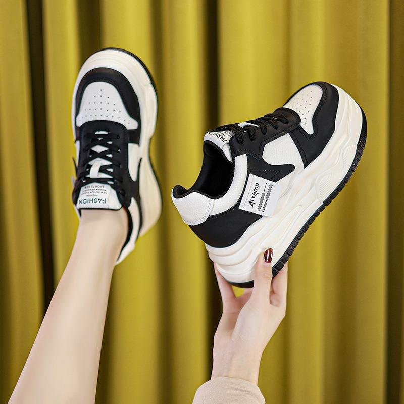 Spring new slope heel muffin thick sole light white shoes casual thin inner height small women's shoes tide