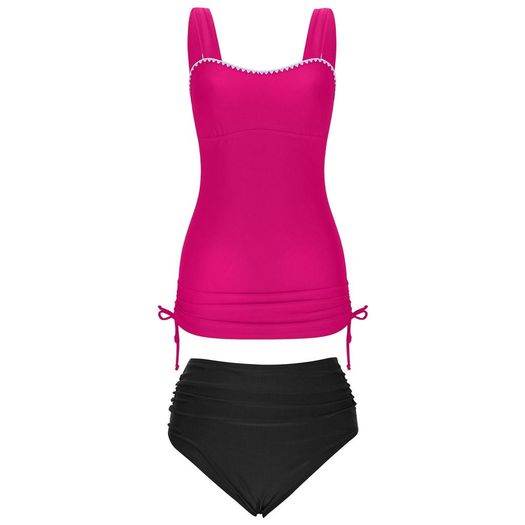 European Style Strapless Slimming High-Waisted Bikini with Wide Shoulder Straps - Women's Solid Color Swimwear 2026