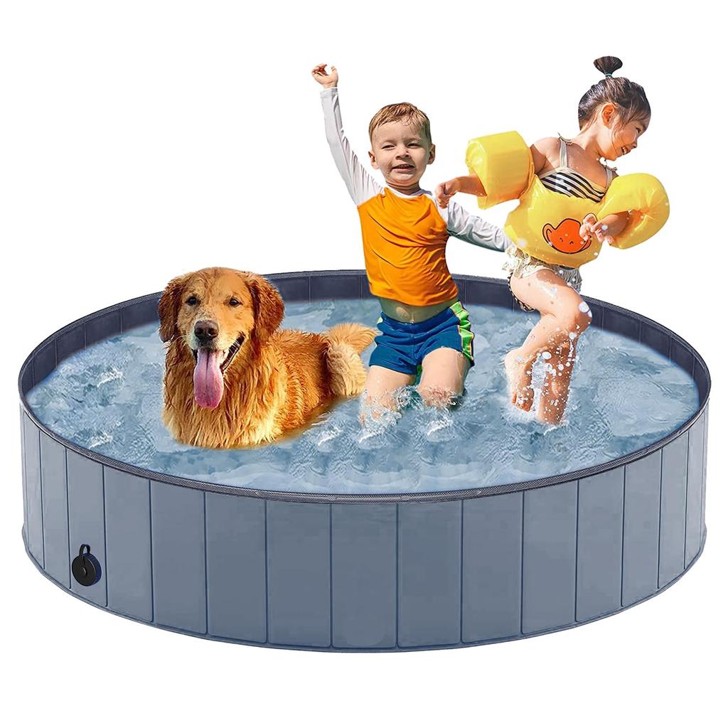 Children's and Pet Bath Pool, Heavy-Duty Design, Foldable, Easy To Store, with Drain Cap, IndoorOutdoor Water Play Bathtub (12030cm, Gray)