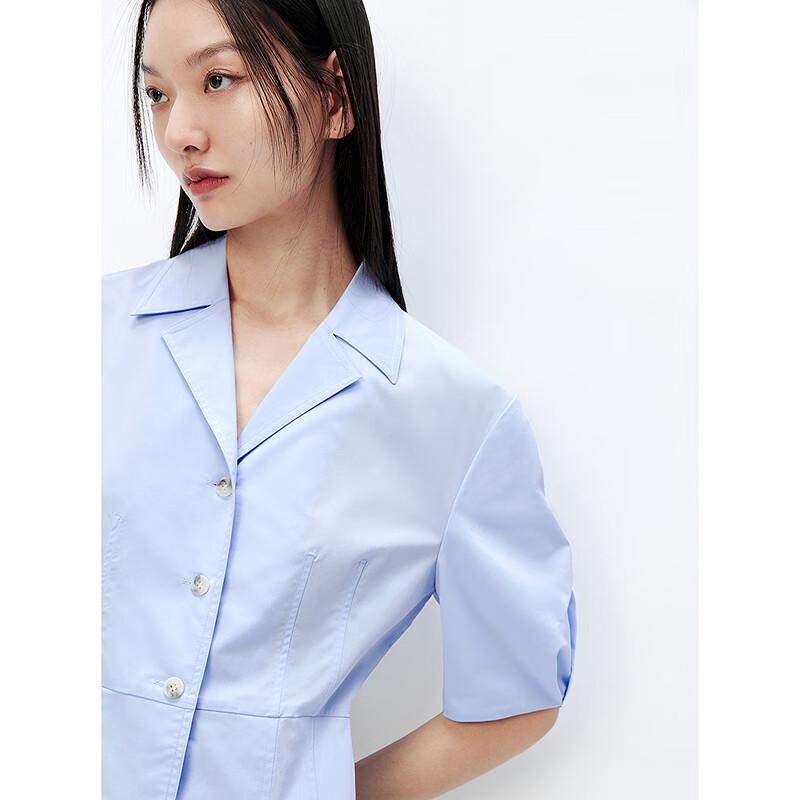 PEACEBIRD Women's French Style Lapel Puff Sleeve Shirt Dress