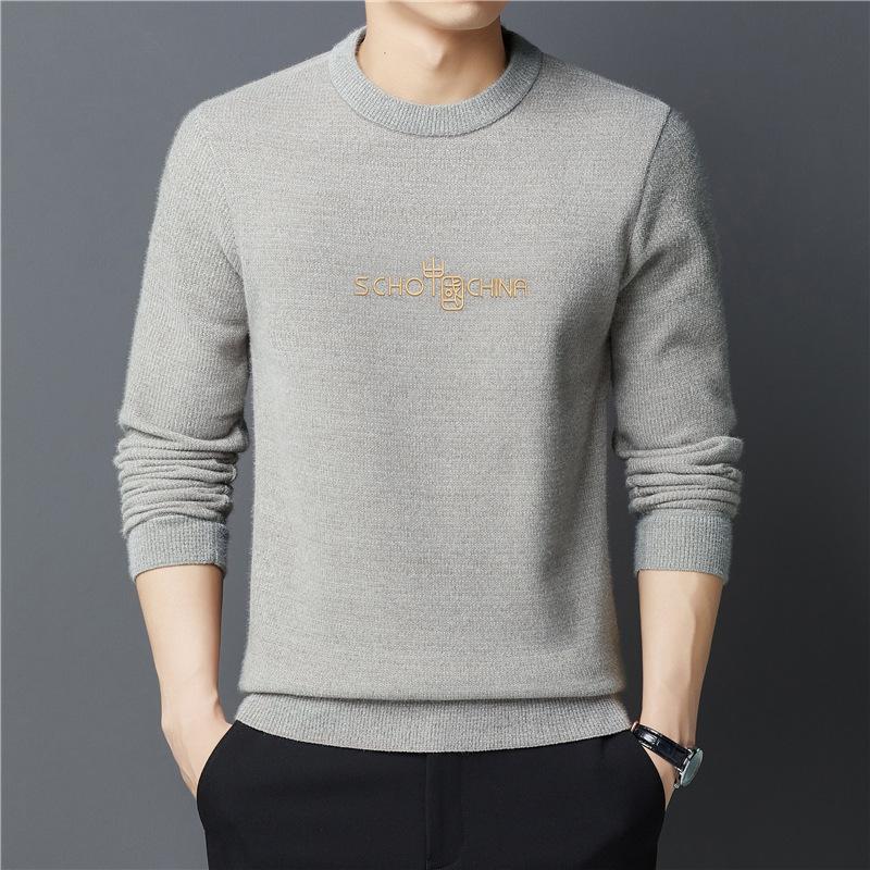 

Плюшевый мужской свитер с круглым вырезом, имитация норки, однотонный нижний свитер, мужской теплый зимний свитер 190