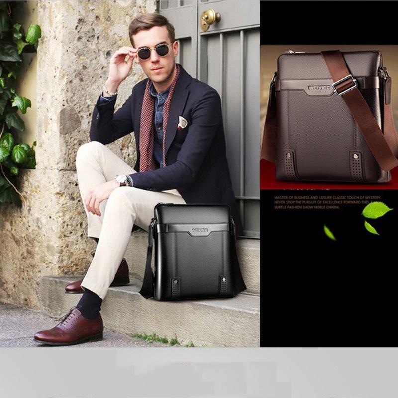 Classic Business Leather Man Bag With Soft Pu Leather And Adjustable Straps