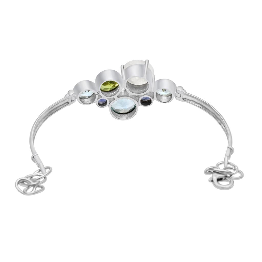 Natural Blue Topaz & Moonstone Gemstone Bracelet, Solid 925 Sterling Silver, Handmade Bracelet Jewerly Gift For Women & Girls