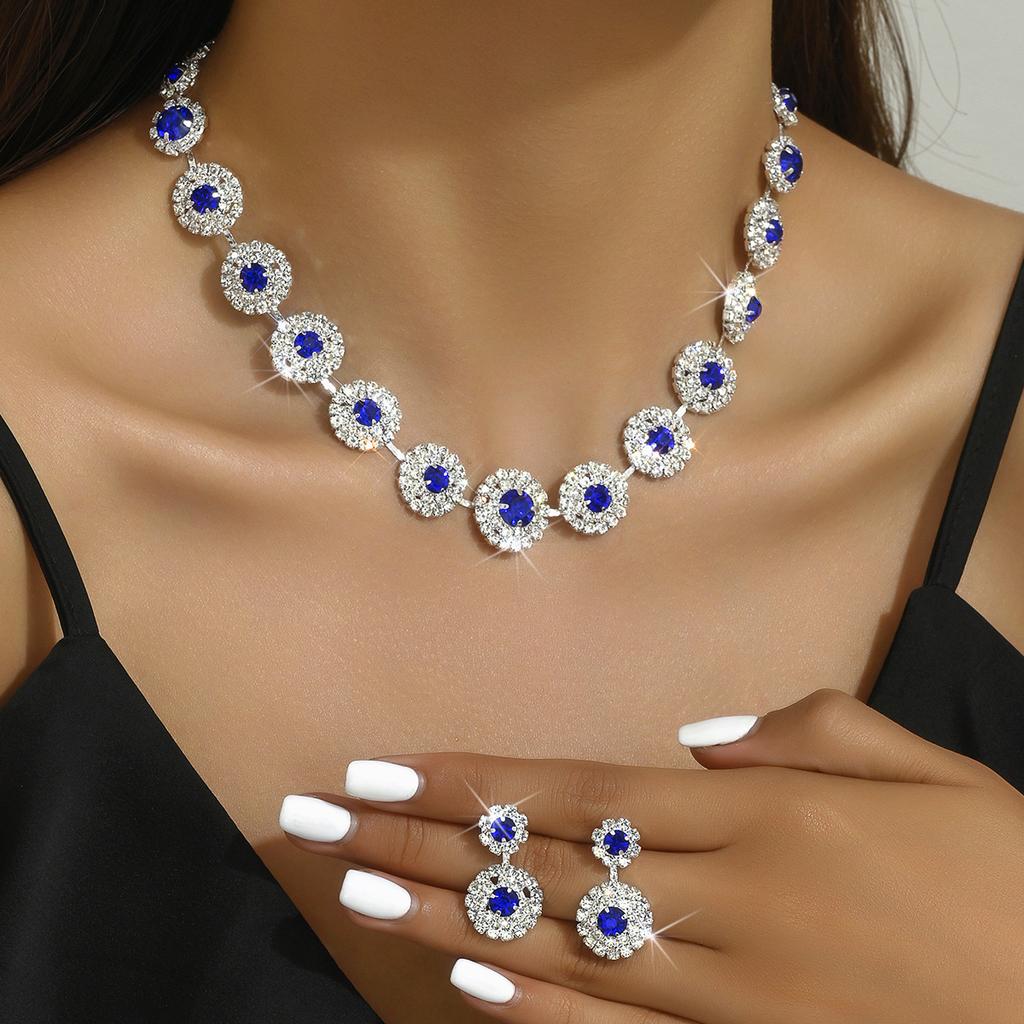 BLINGBAY Women's Jewelry Set Cute Rounded Romantic Wedding Bridal Accessories Rhinestones Elegant Bracelet Necklace Set Women's Modern Jewelry Gift