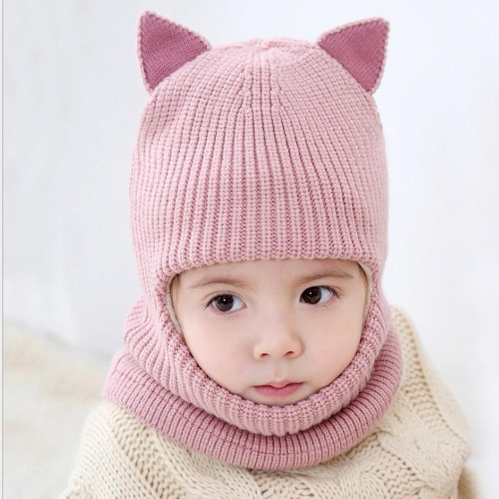 Solid Color Winter Balaclava Hats Thickened Warm Fleece Hats Knitted Baby Hats  Cold Weather
