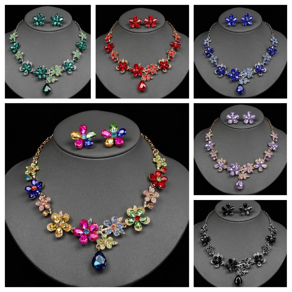 Exquisite Flower Pendant Necklace Genteel Temperament Women Jewelry Set Dating
