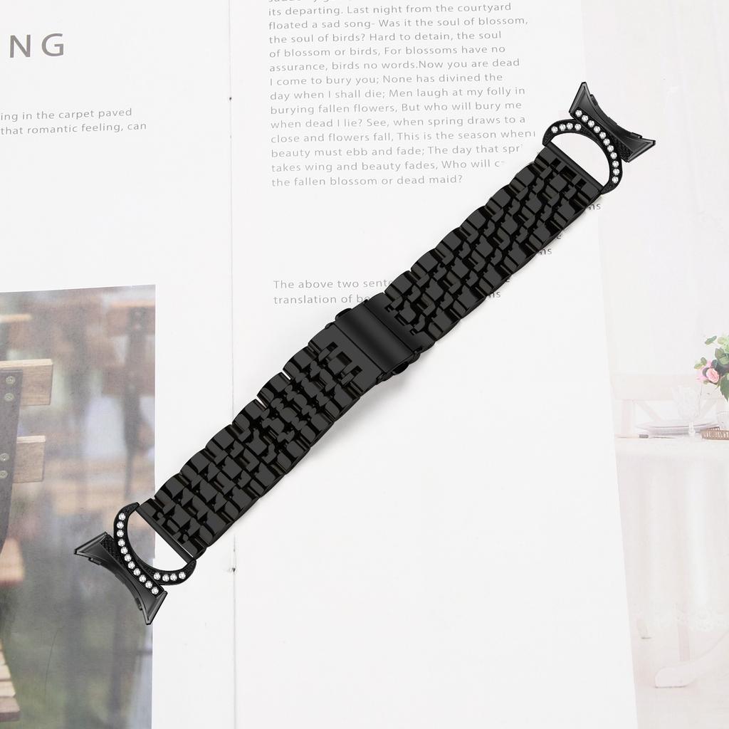 Watch Strap for Google Pixel Watch 3 41mm/Watch 2/Watch Seven Bead Stainless Steel Band with Rhinestone Ox Horn Style Connector
