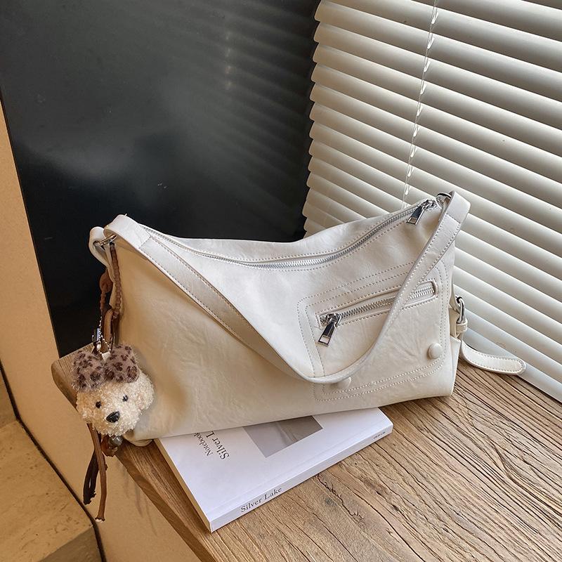 

2025 autumn new women s bag solid color simple shoulder bag fashionable and popular temperament large capacity tote bag underarm bag no pendant белый