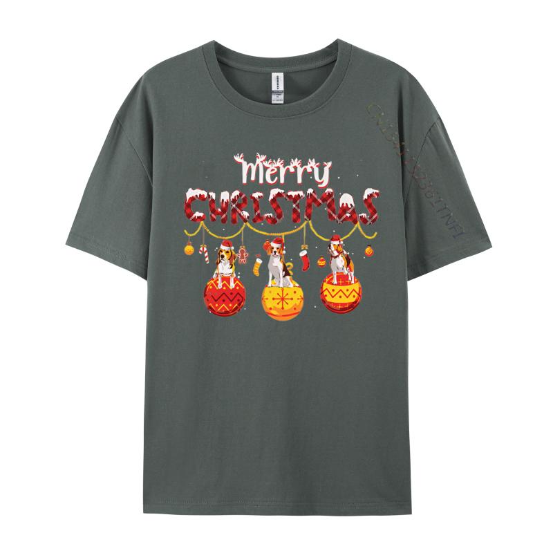 Beagle Dog Red Plaid Santa Merry Christmas Tshirt Print Casual Slim Fit Tshirt Top Graphic Tee Cotton