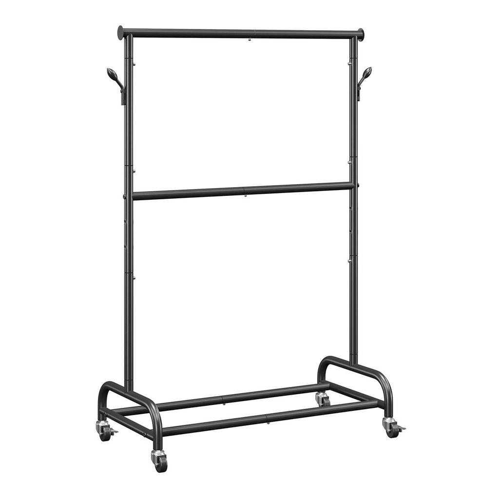 Clothes Rack, Rolling Clothing Garment Rack with Adjustable Crossbar and Side Hooks, 68 kg Load Capacity, Heavy Duty Carbon Steel Clothing Racks with