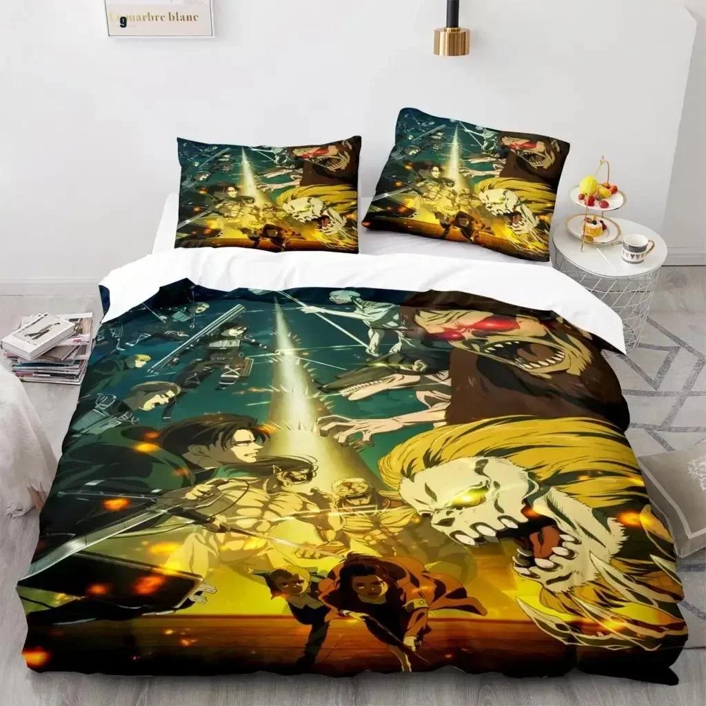 Anime Attack On Titan Tekstylia Domowe Drukowany Komplet Pościeli Poszewka na Kołdrę Poszewka na Poduszkę Komplet Pościeli Prześcieradło Lniane Poszewka na Kołdrę Rozmiar Queen King