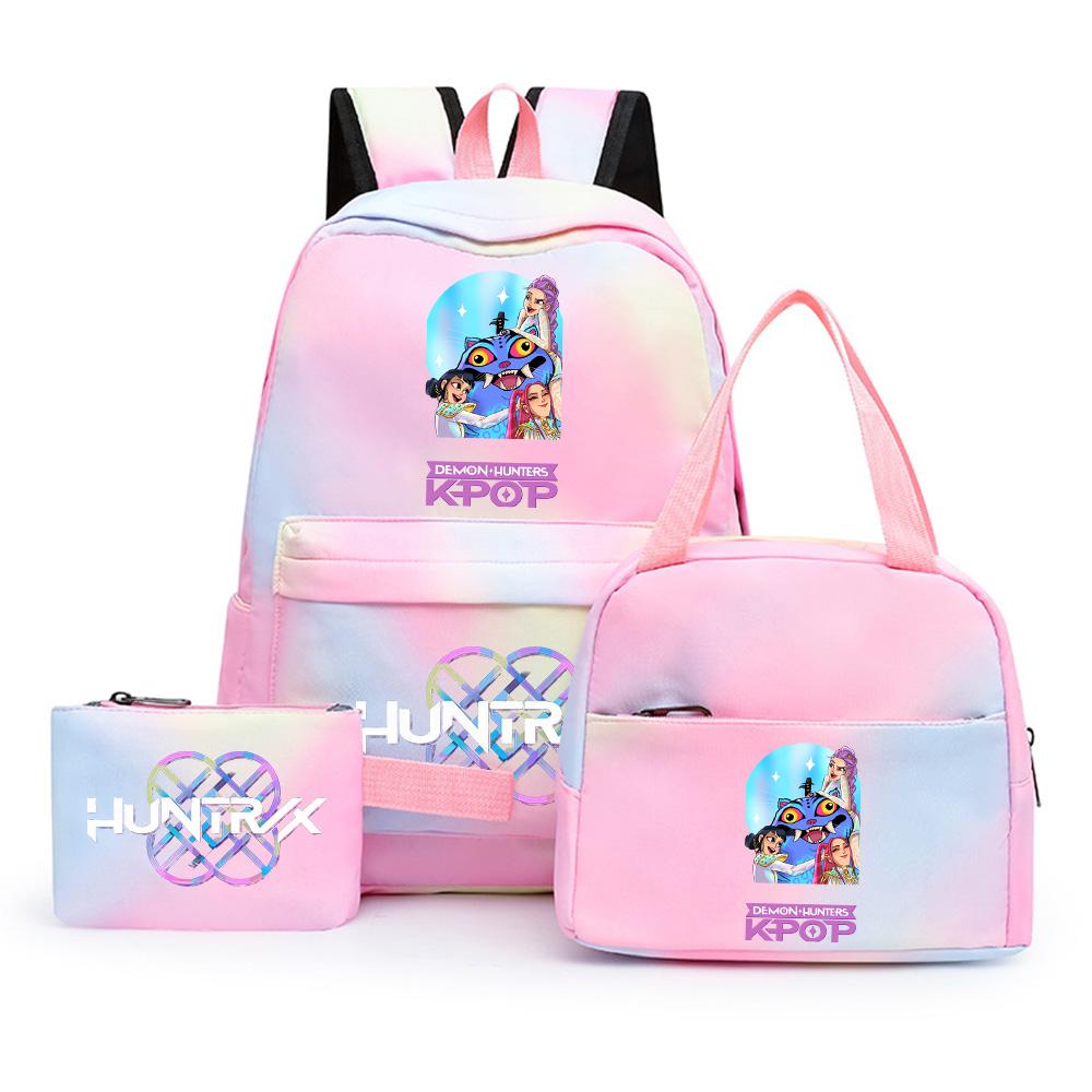 3Pcs/set Cartoon Demon Hunters Printed Backpack with Lunch Bag Pencil Case for Teenager Girl Boy Large Capacity Waterproof Bookbag Gift Mochila
