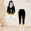 Women Plus Size Black Gold Printed Hooded Long Sleeve High Low Top Pocketed Leggings Two Piece Set