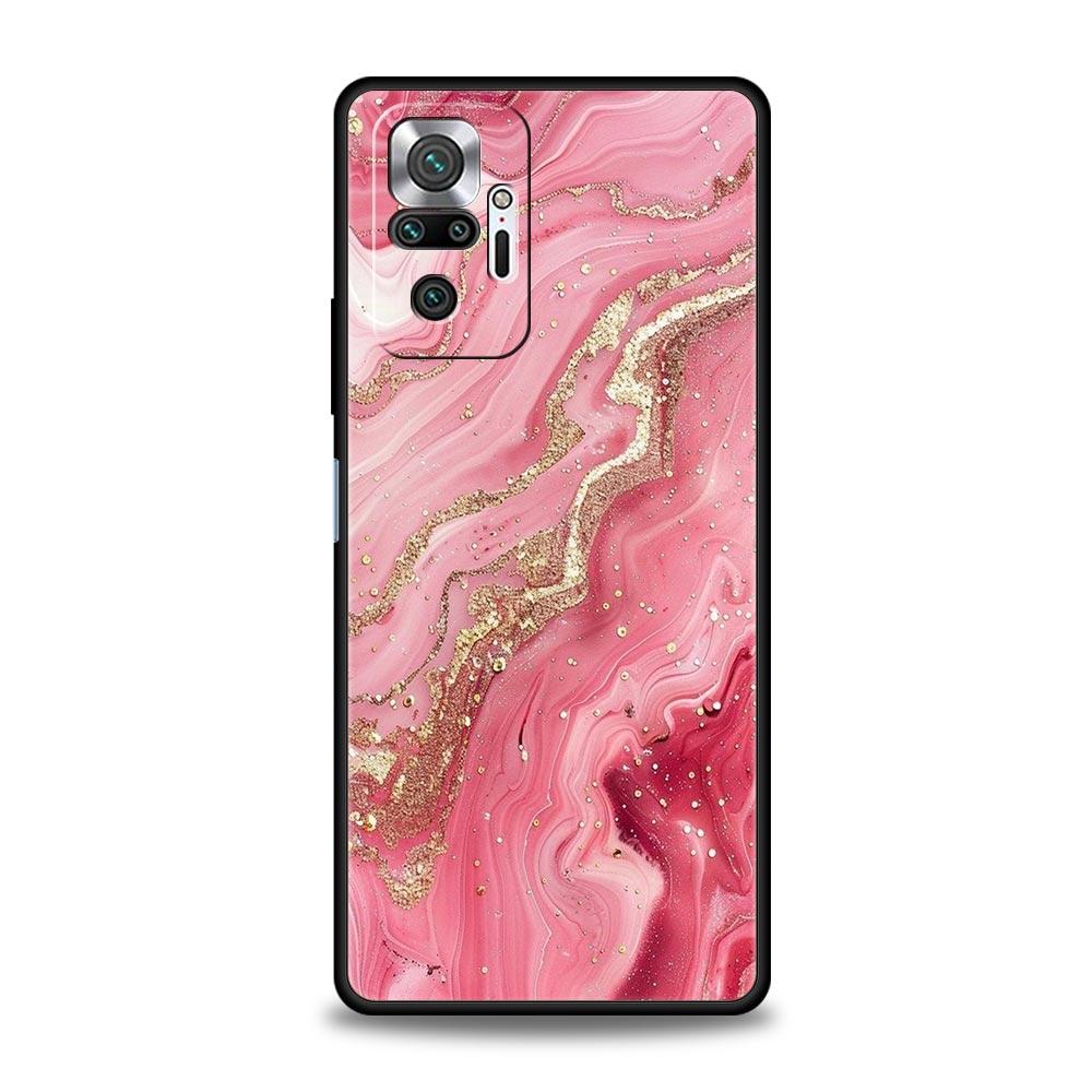 Fashion Gold Pink Marble Phone Case For Xiaomi Redmi Note 14 13 5G 10 11 12 Pro Plus 4G 14C 13C 12C 10C Black Cover