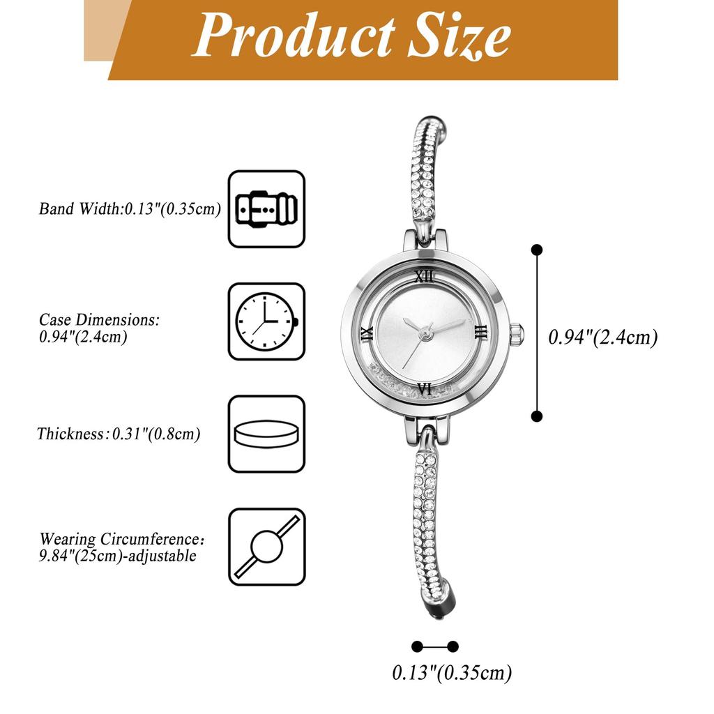 Diamond Watch with Roman Quartz Analog Adjustable Chain Easy To Lightweight Perfect for Day Women's Numerals, Movement, Display, Length,