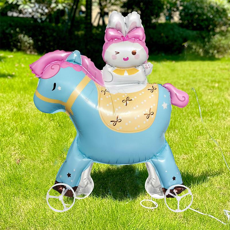 Large Size 4D Dinosaur Dog Cat Standing Foil Balloons Animals Walking Balloon With Wheel For Kids Birthday Party Decoration