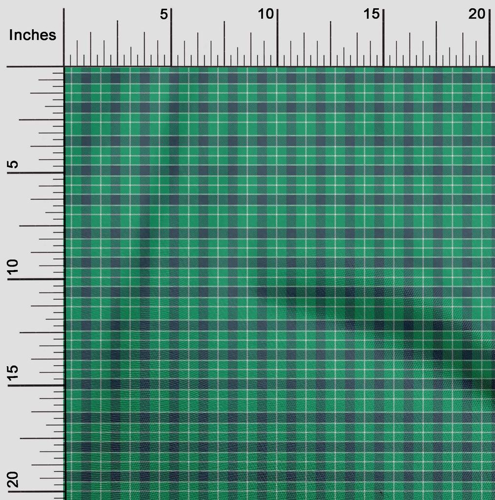 oneOone Cotton Flex Green Fabric Check Sewing Material Print Fabric By The Yard 40 Inch