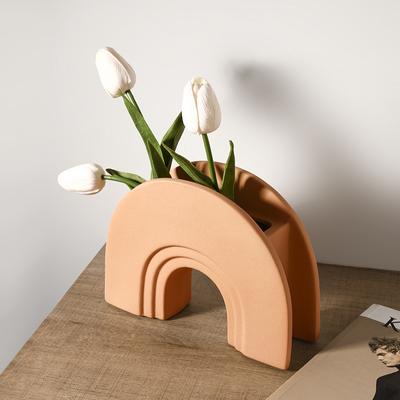 Beihanmei Retro Ceramic Vase Geometric Arch Home Decor Living Room TV Cabinet Flower Vase Amazon Decoration