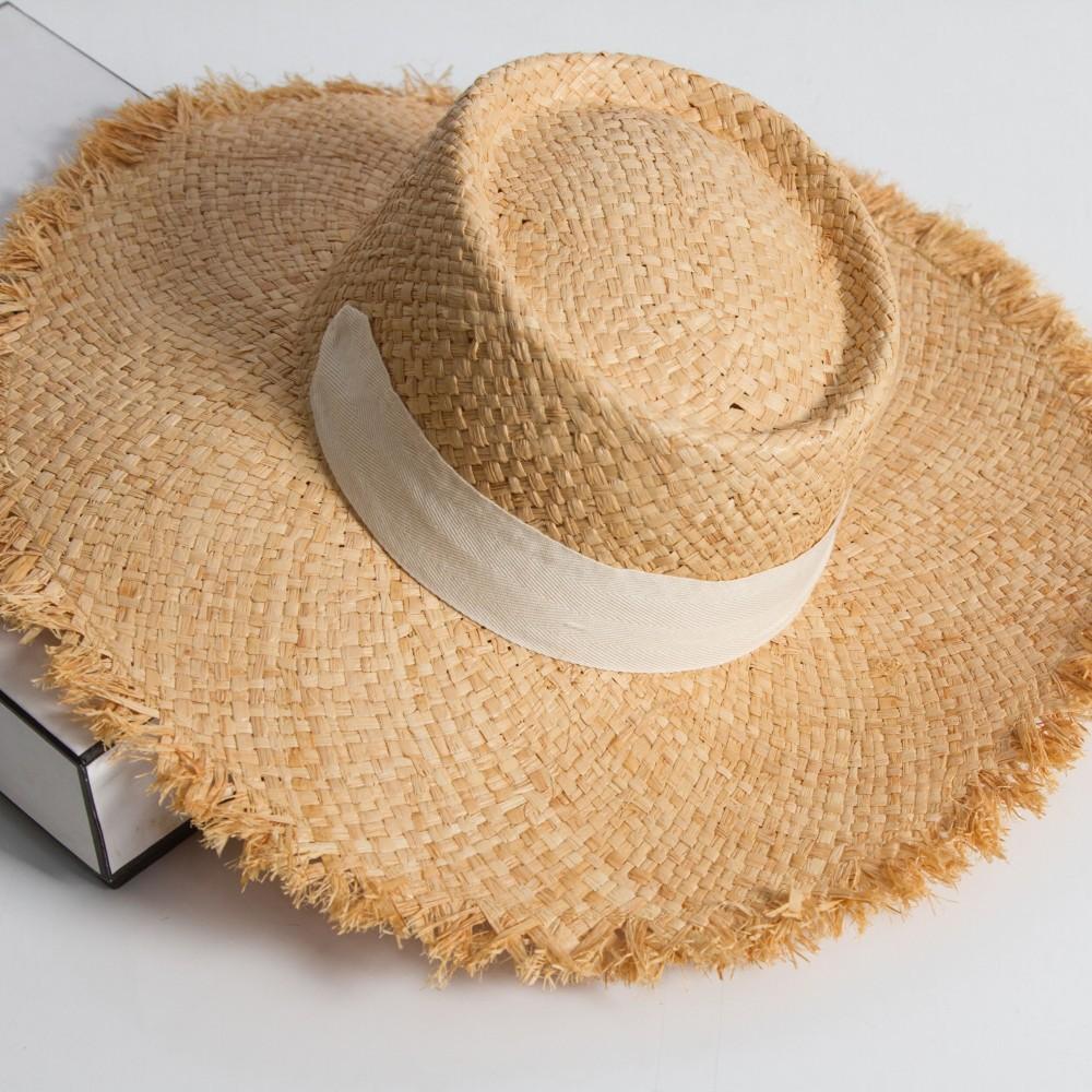 Hongshen Beadh Handmade Raffia Grass Summer Holiday Wide Brim Ribbon Lady Sun Cap Woman Leisure Hat