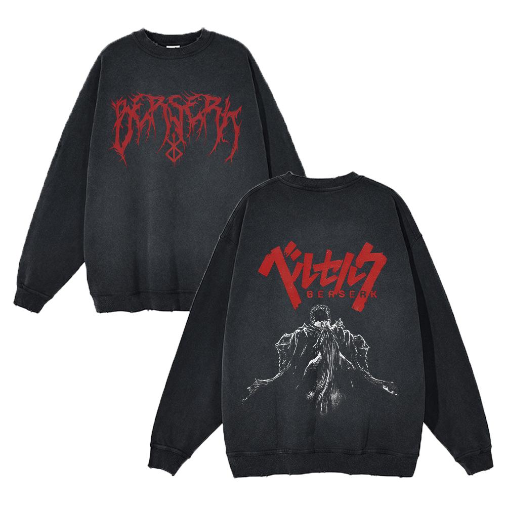 Berserk Potlač loga s kapucňou Bavlna Vintage Anime Streetwear Muži Ženy Bežné mikiny s kapucňou Nadrozmerný Pulóver Harajuku Pánska mikina