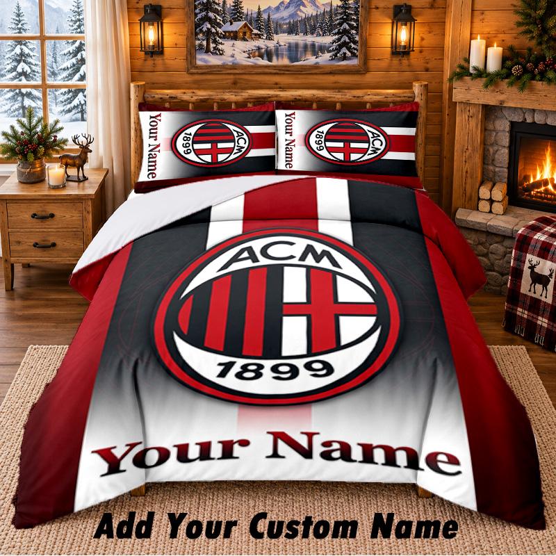 AC Milan Pattern Bedding 3Pcs Set Custom Name, Bed Sheet And Pillowcases For Home Bedroom
