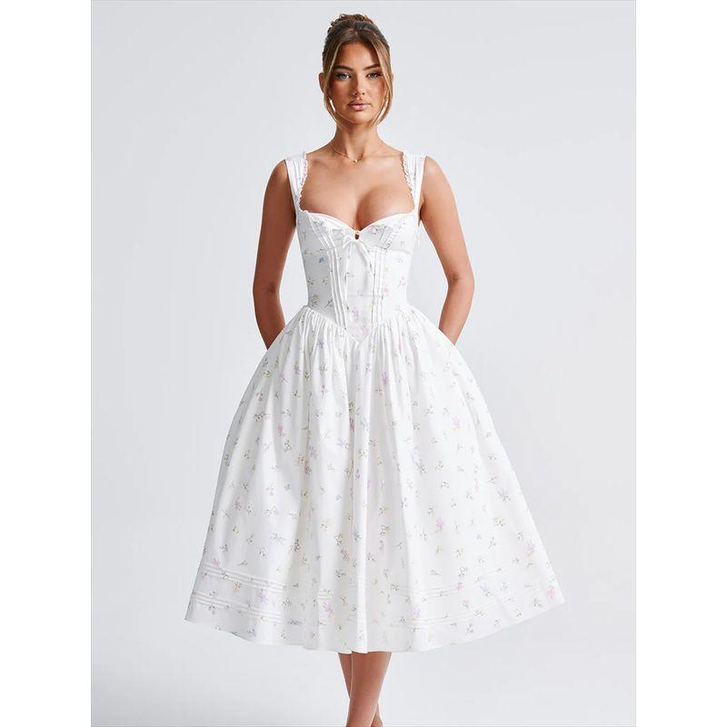 Babyboo French Gentle Atmosphere Lace Stitching Floral Tied Slim Fit Slim Looking Graceful Slip Dress Long Dress