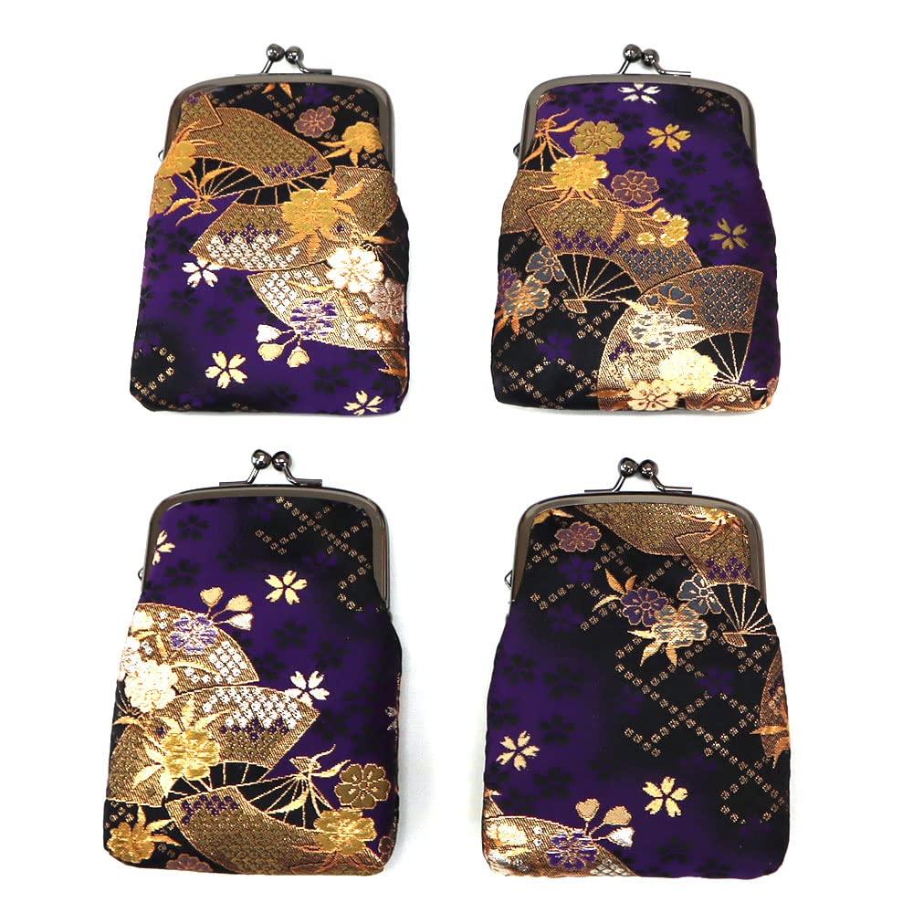 COCOLUCK Coco Luck Clasp Purse with Japanese Gold Accessory Cigarette Made in Japan Pattern, Brocade, Nishijin-ori, Wallet, Case, Case, Pouch, (Purple