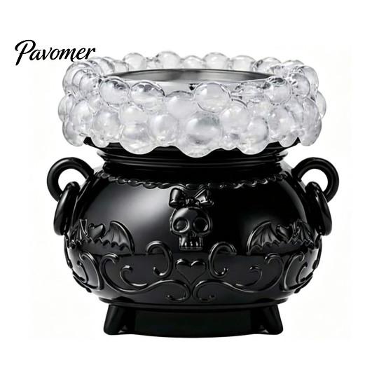 LED Witch Pot Halloween Cauldron Bubble Light Decor, Color Changing Potion Lamp with Illuminated Resin Crucible Purple Light, Spooky Gothic