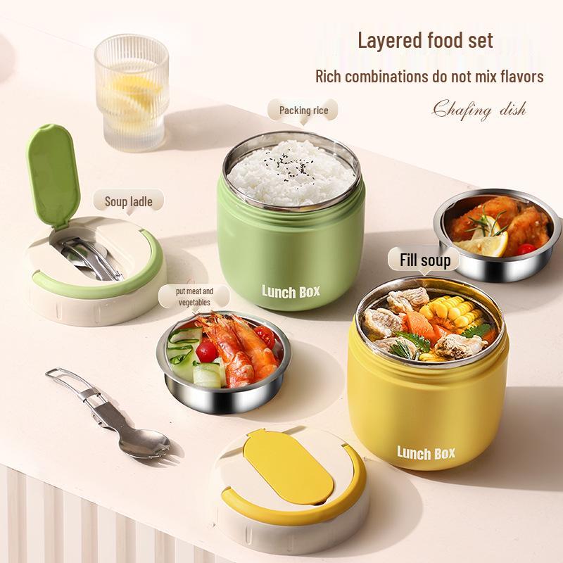 304 Stainless Steel Double-Layer Leak-Proof Insulated Bento Lunch Box with Food Compartments