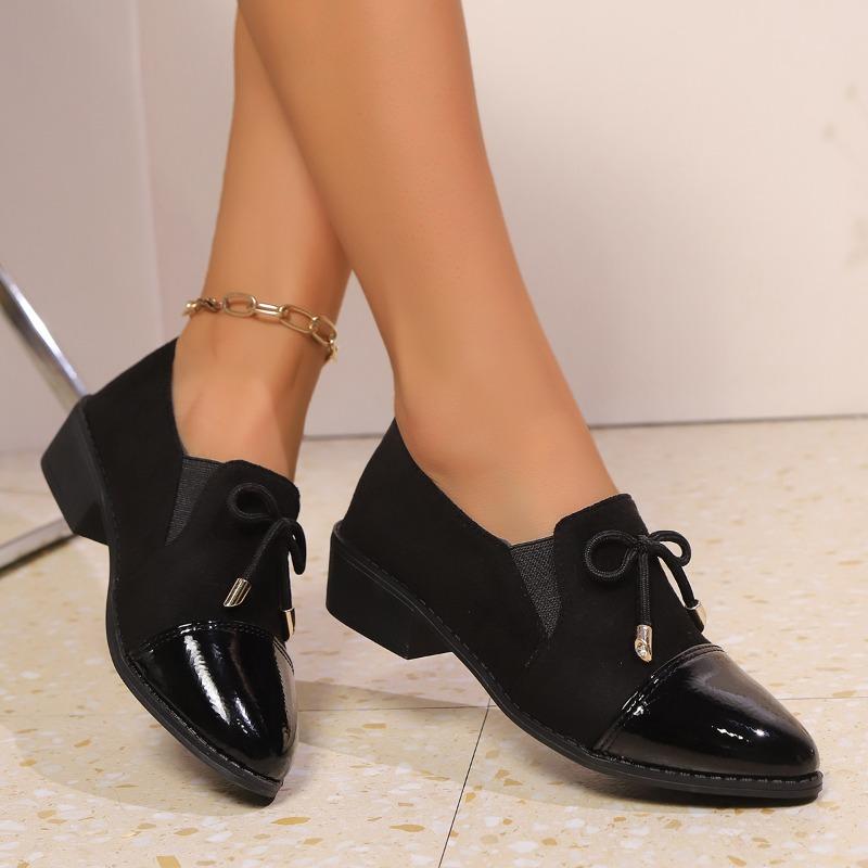 Fashion Women's Fashion Coarse Heel Shoes Spring New Pointed Splicing Suede Leopard Print Anti-slip Wear-resistant Low-top Shoes