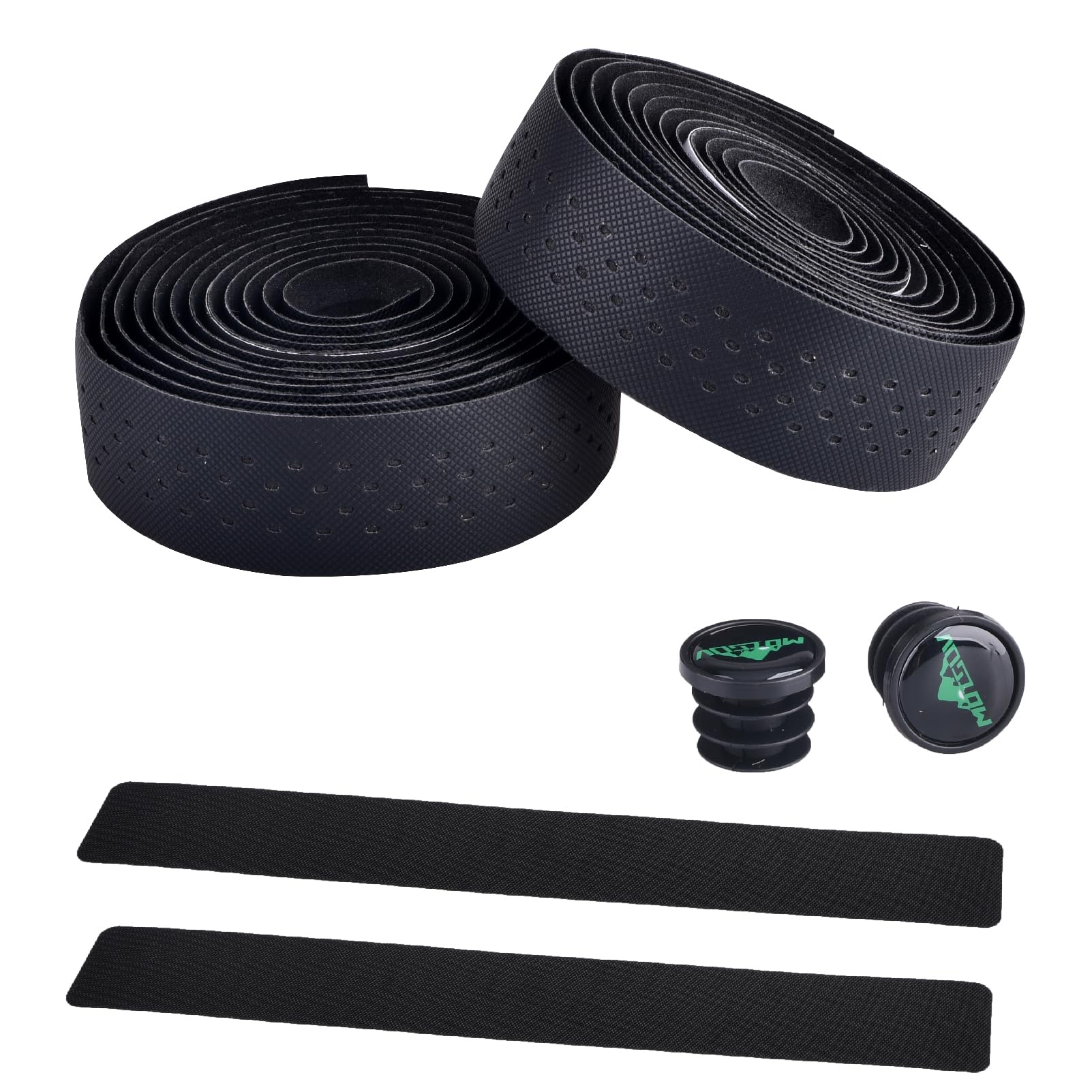

JEELAD EVA Bar Tape with End Set for Road Bikes Plugs, Anti-Slip, 2-Roll (01 - Black)