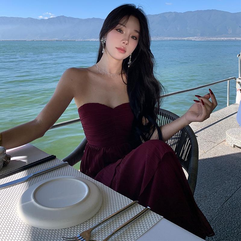 Gonna Pieghe a Fisarmonica Temperamentale Premium Top a Tubo da Spiaggia Gonna a Torta Pieghettata Abito Premium Abito