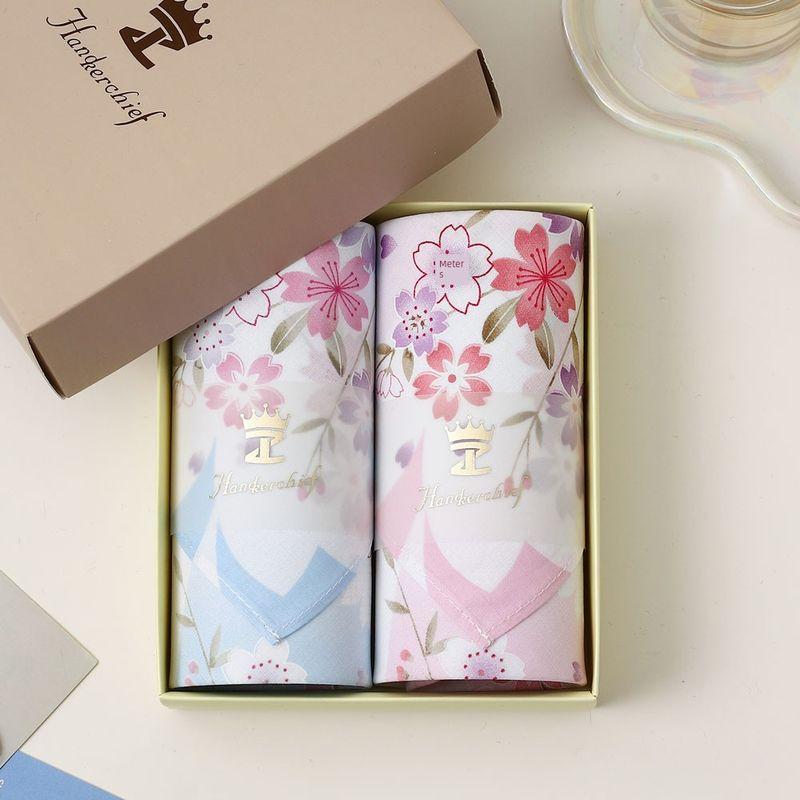 

Женский полностью хлопковый носовой платок тонкий и мягкий клетчатый хлопковый носовой платок двойная подарочная коробка полотенце свадебные мероприятия ручной подарок Flower Vine-Blue + Pink(Double-bar gift box])