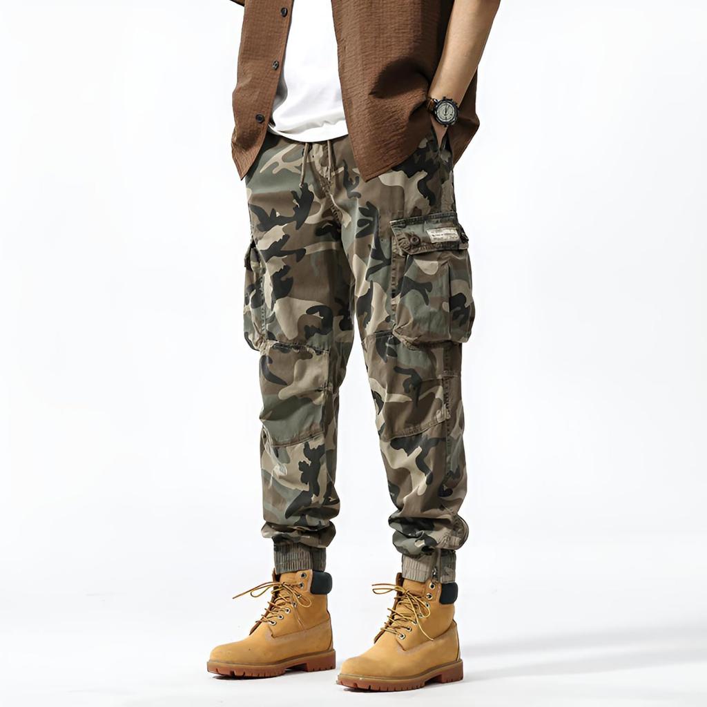 [FJSSLHXK] Camouflage Cargo Pants for Men, Cotton, Work Pants, Camo, Military, Multi-pocket, Army, Summer, Autumn, Winter, Spring, Khaki FJBLA518-KHAK
