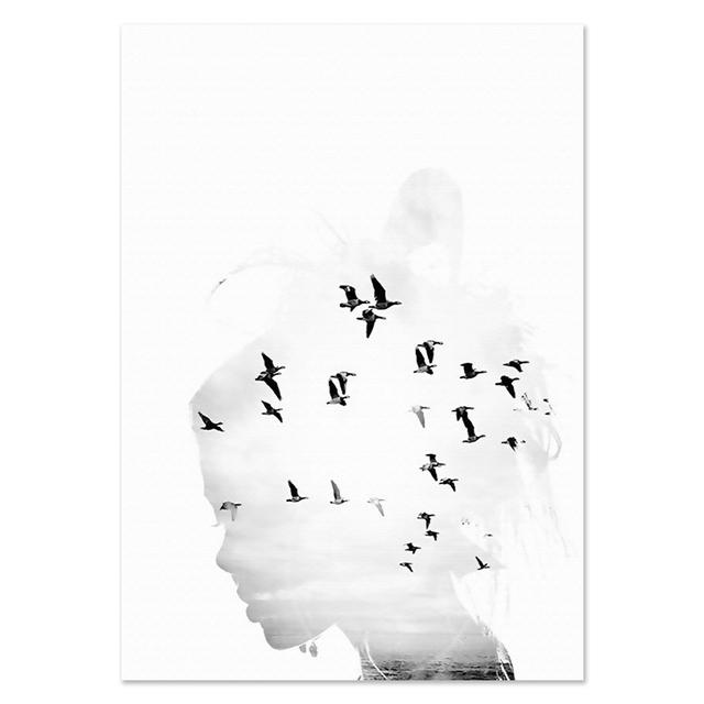 Ragazza Uccello Fiore Piuma Paesaggio Arte da Parete Citazioni Pittura su Tela Poster e Stampe Nordiche Immagini da Parete per Decorazione del Soggiorno