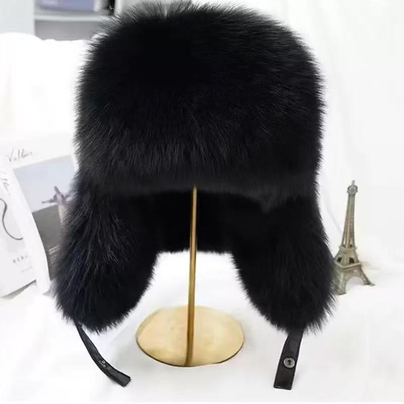 Unisex Real Fox and Raccoon Fur Lei Feng Winter Hat
