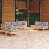 7 Piece Garden Lounge Set with Grey Cushions Solid Pine Wood