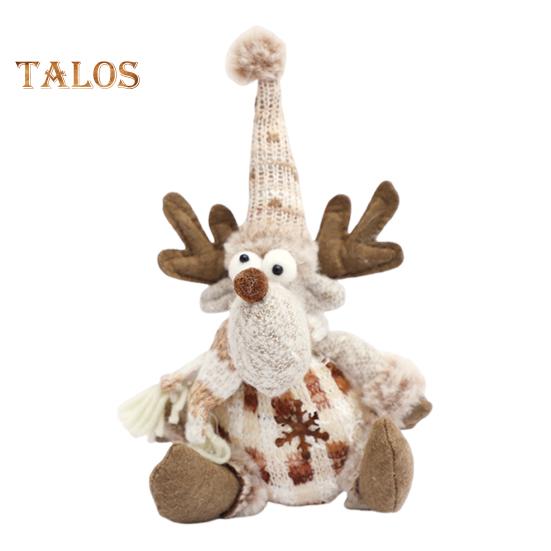 Christmas Doll Plush Knitted Snowman Elk Santa Doll Toy Soft Sitting Christmas Figure Desktop Decor Stuffed Holiday Pillow for Window Bookshelf