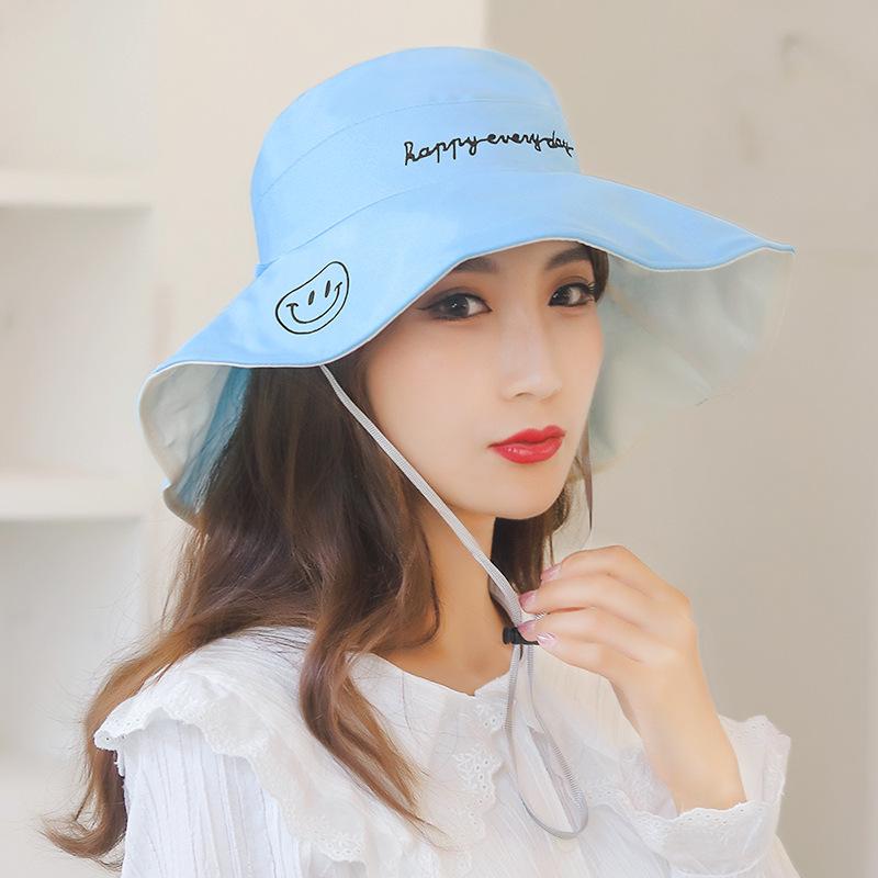 Spring and Summer Double-sided Wide-brimmed Embroidered Beach Hats, Women's Wide-brimmed Hats, Windproof Rope Sunshade Hats