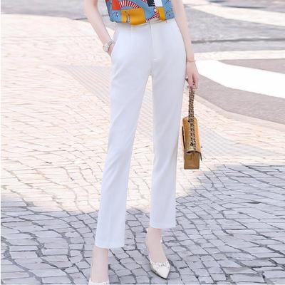 Women's High-Waist White Spring Pants - 2025 New Straight-Leg Nine-Point Trousers