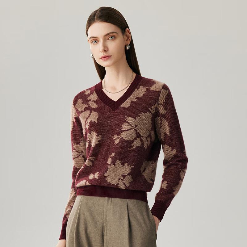 Zhaojun Women's 2025 A/W 100% Cashmere V-Neck Jacquard Sweater