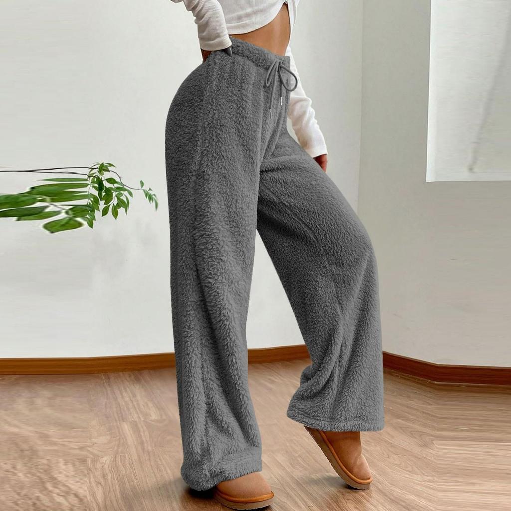 Women's Fashion Plush Casual Pants Solid Color Loose Comfortable Plush Warm Trousers