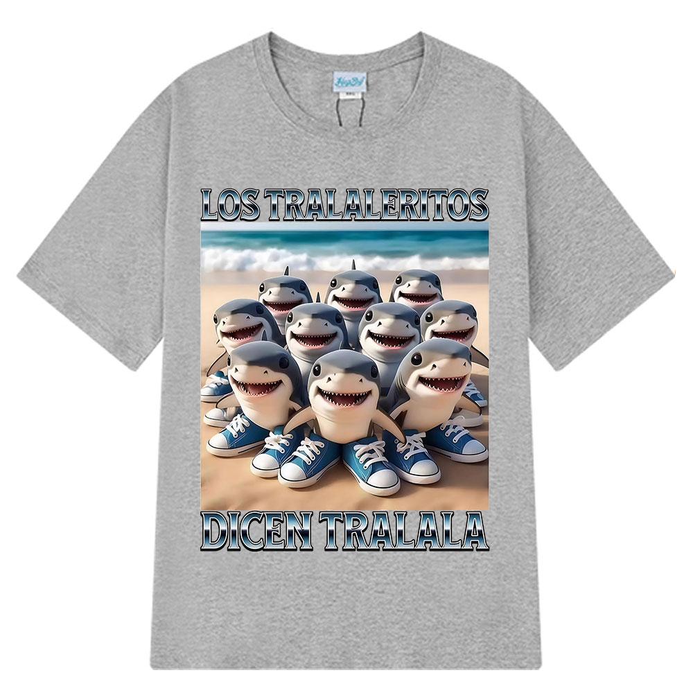 Los Tralaleritos Говорят Тралала Итальянский Мозголом Мем Футболка Тралалеро Тралала Акула в Ботинках Графика Хлопок Унисекс Повседневная Футболка S