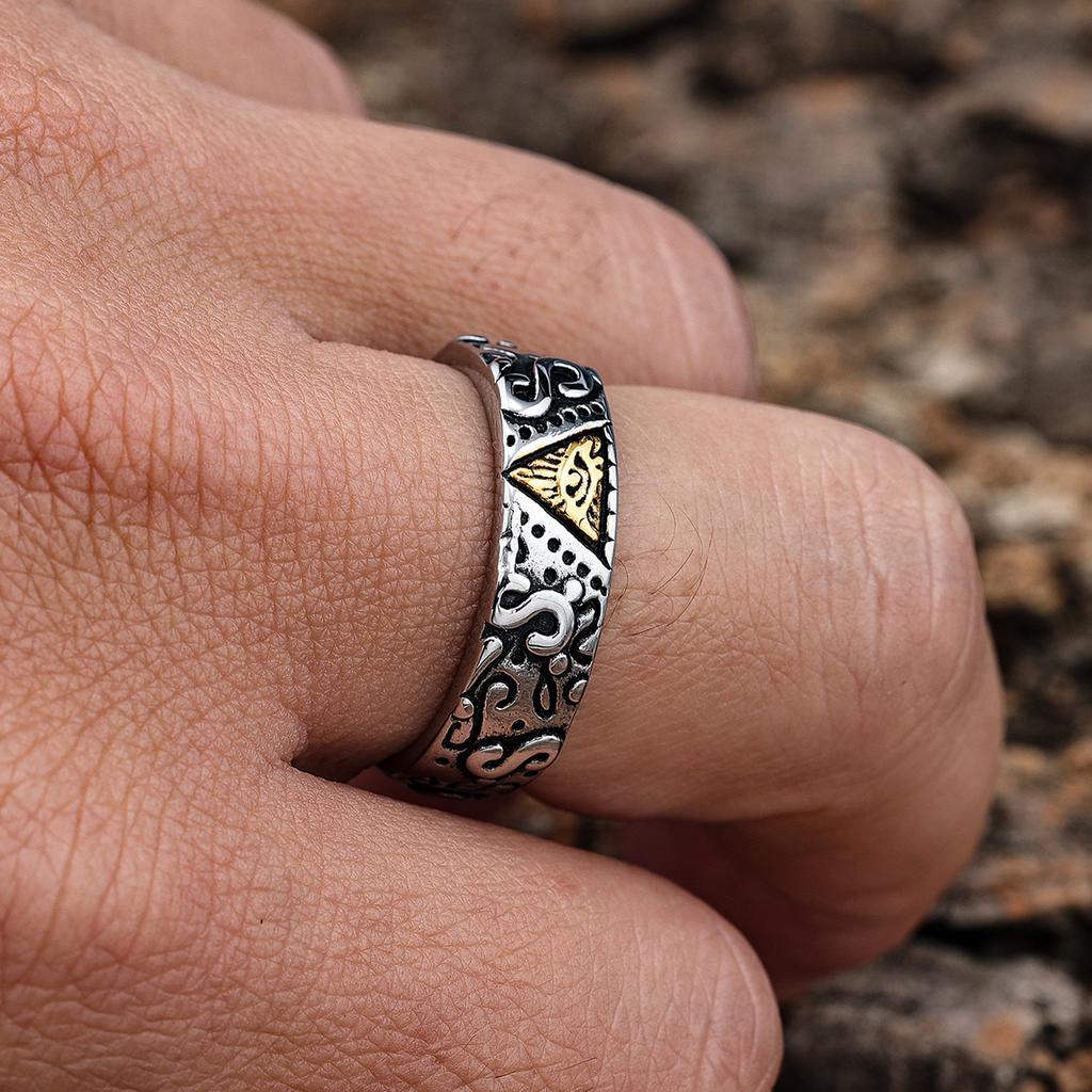 Auge des Horus Goldener Edelstahlring Freimaurersymbol Ring