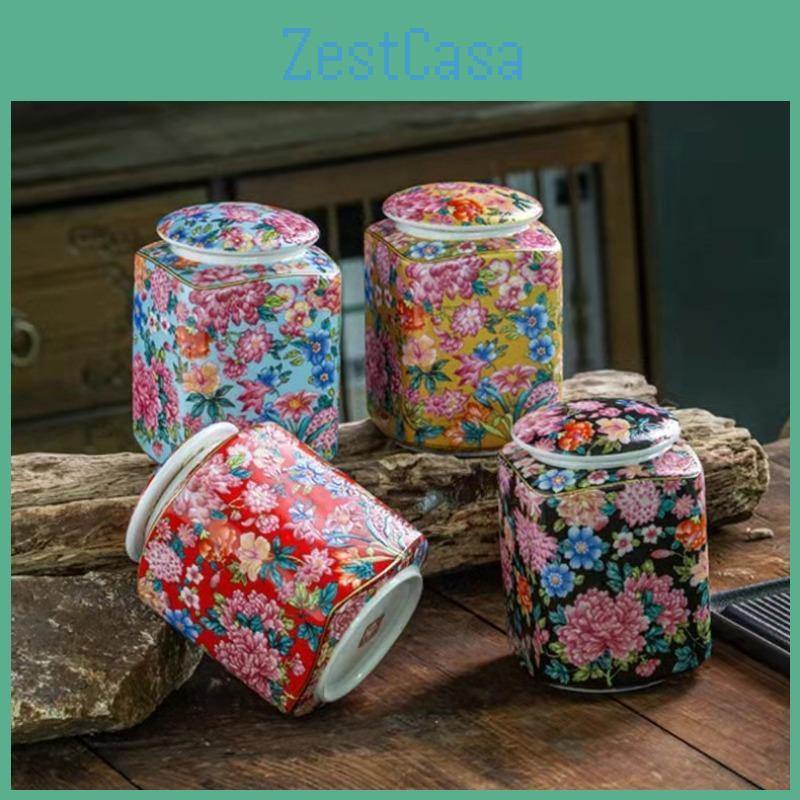Lattina Ceramica Motivo Fiore di Tè Creativa Sigillante Lattina Generale Cucina Anti-umidità Lattina Conservazione Tè Accessori Cerimonia del Tè Casa