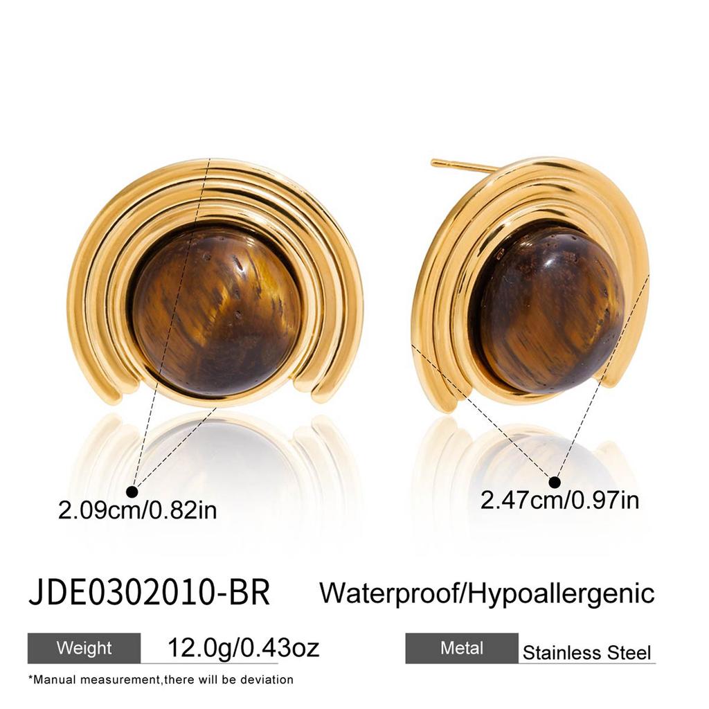 Youthway Vintage Tiger Eye Stud Earrings For Women  Gold Plated Stainless Steel Earrings Simple Fashion Jewelry Girls Gift